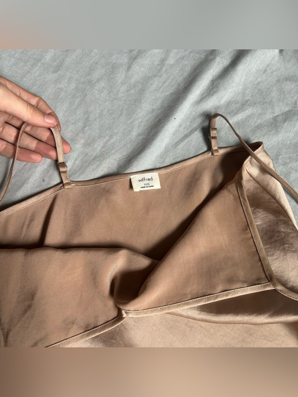 SOLD Wilfred Only Slip Satin Midi Dress in Taupe - Picture 5 of 10